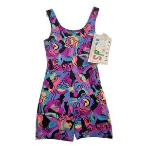*SOLD*Gilda Marx Kids VTG 80s Geometric Biketard Leotard Dance Workout Size 8/10